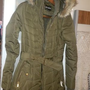 Karl Lagerfeld olive green puffer jacket coat medium
